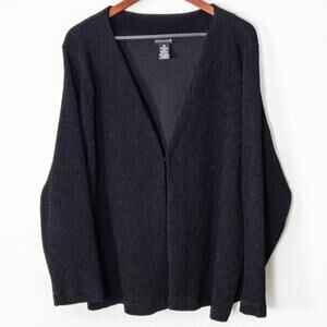 Citiknits Textured Open Cardigan Black Women’s 3X Chic Minimalism